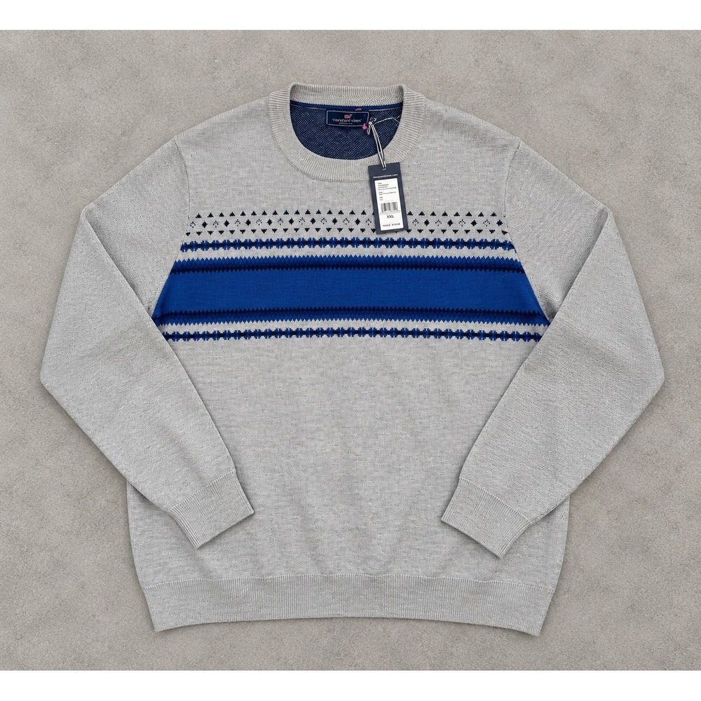 Vineyard Vines Merino Wool Sweater XXL Gray Blue Fair Isle Crew 1E001567-020